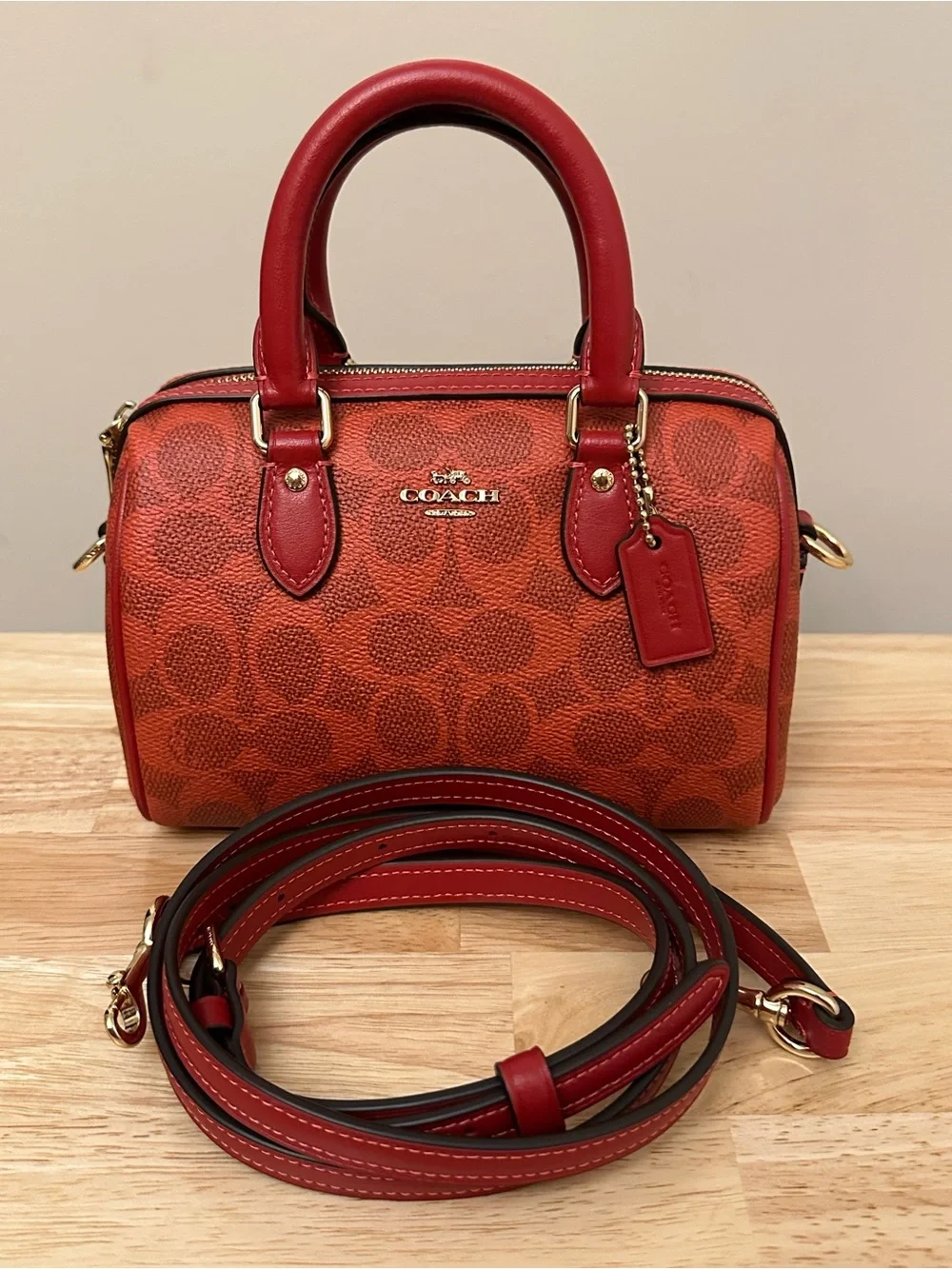 Coach Red Signature Mini Satchel with Gold Hardware